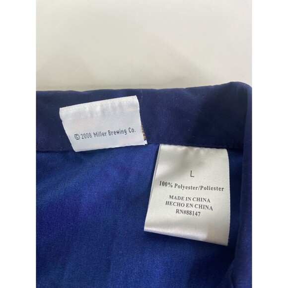 Miller Lite Mens Size L Hawaiian Surf Camp Shirt Short Sleeve Blue Button Down - Picture 5 of 7